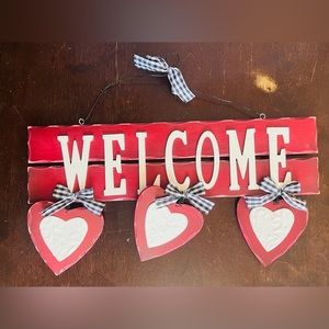 Welcome Sign, Wood, Red, Hearts, Home Decor